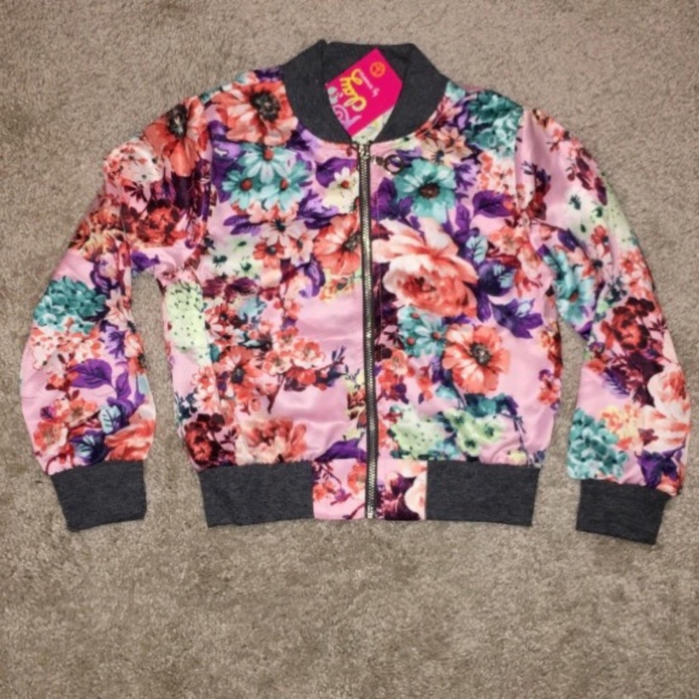 Girls Floral Bomber Jacket